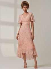 Jolie Moi Pink Meagan V-Neck Chiffon Maxi Dress - Image 4 of 6