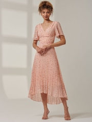 Jolie Moi Pink Meagan V-Neck Chiffon Maxi Dress - Image 5 of 6