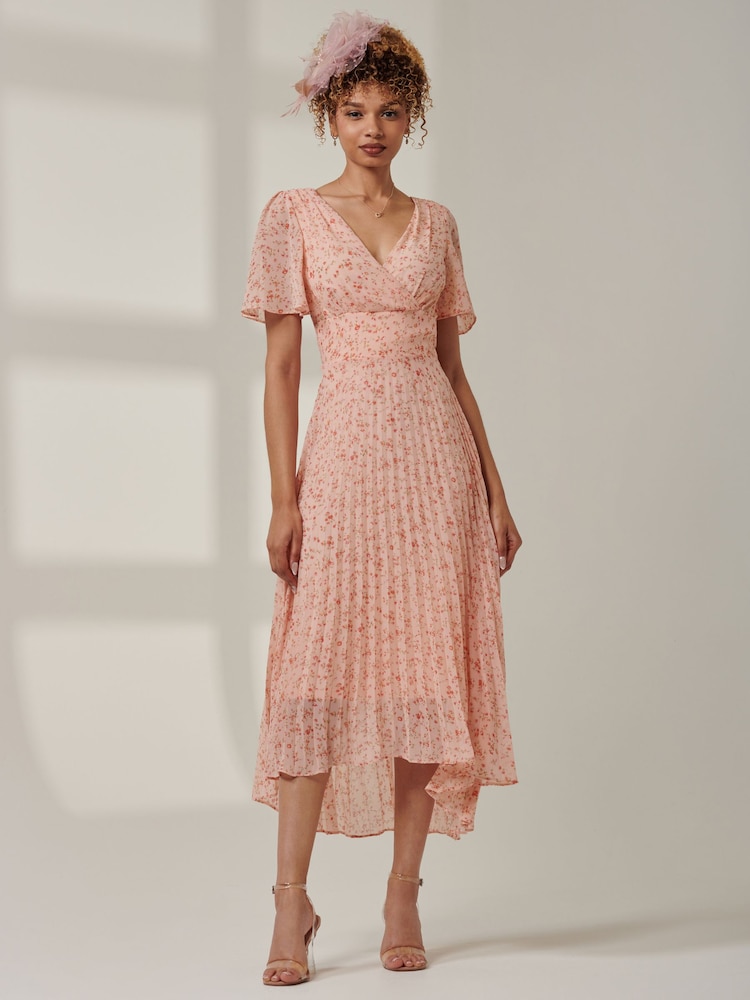 Jolie Moi Pink Meagan V-Neck Chiffon Maxi Dress - Image 6 of 6