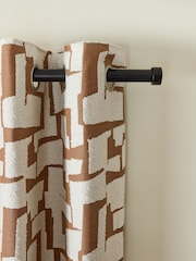 Tan Brown Abstract Shapes Bouclé Eyelet Lined Curtains - Image 1 of 5