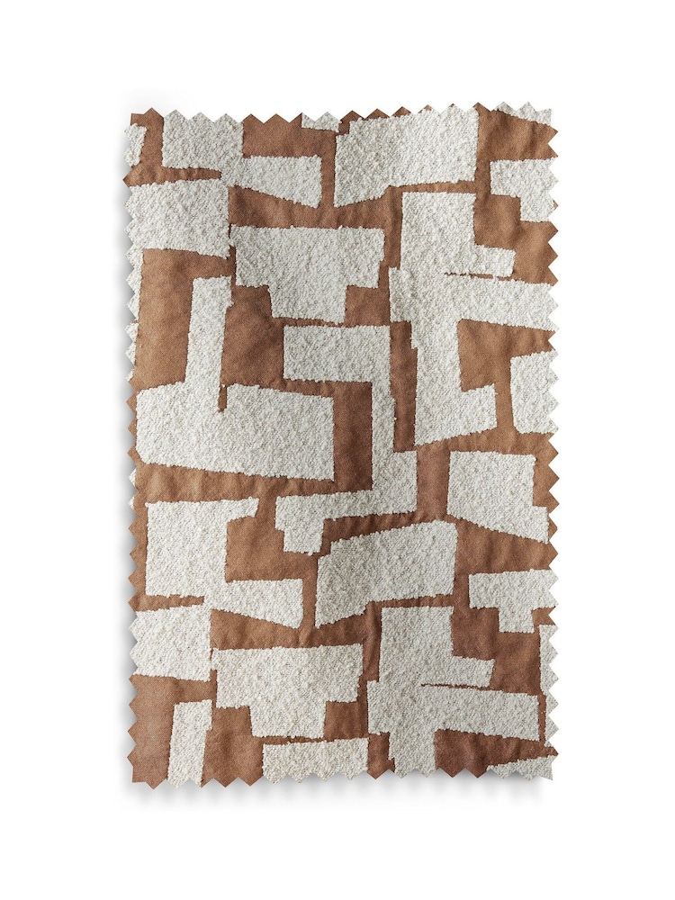 Tan Brown Abstract Shapes Bouclé Eyelet Lined Curtains - Image 5 of 5 Tan Brown Abstract Shapes Bouclé Eyelet Lined Curtains - Image 5 of 5
