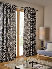 Blurred Floral Linen Blend Eyelet Lined Curtains - Image 2 of 5