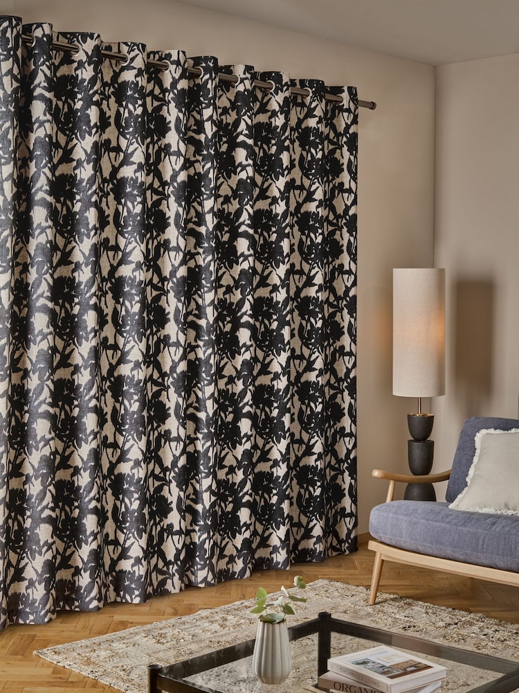 Blurred Floral Linen Blend Eyelet Lined Curtains - Image 3 of 5