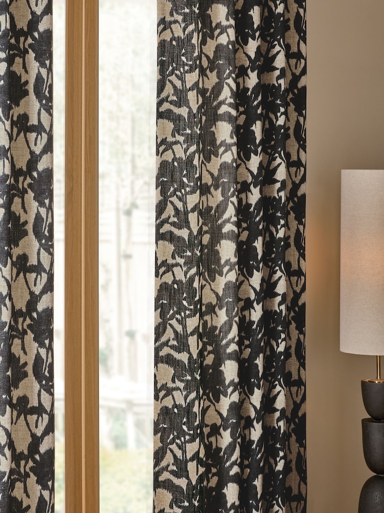 Blurred Floral Linen Blend Eyelet Lined Curtains - Image 4 of 5