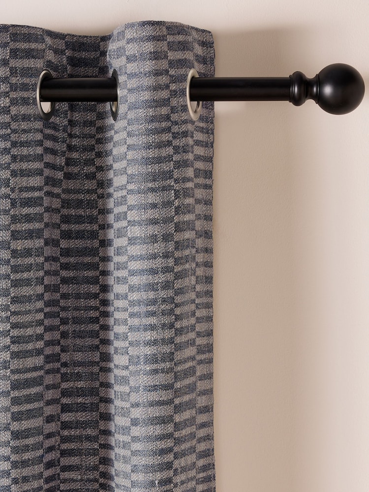 Blue/Grey Jacquard Blocks Eyelet Lined Curtains - Image 1 of 5 Blue/Grey Jacquard Blocks Eyelet Lined Curtains - Image 1 of 5