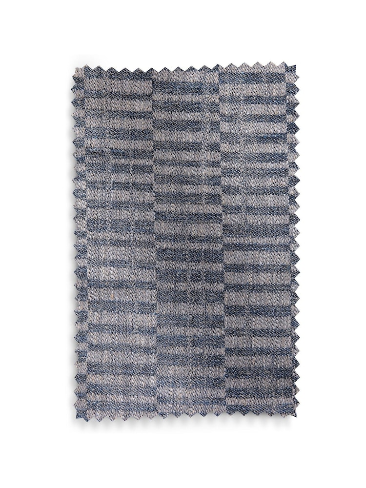 Blue/Grey Jacquard Blocks Eyelet Lined Curtains - Image 5 of 5 Blue/Grey Jacquard Blocks Eyelet Lined Curtains - Image 5 of 5