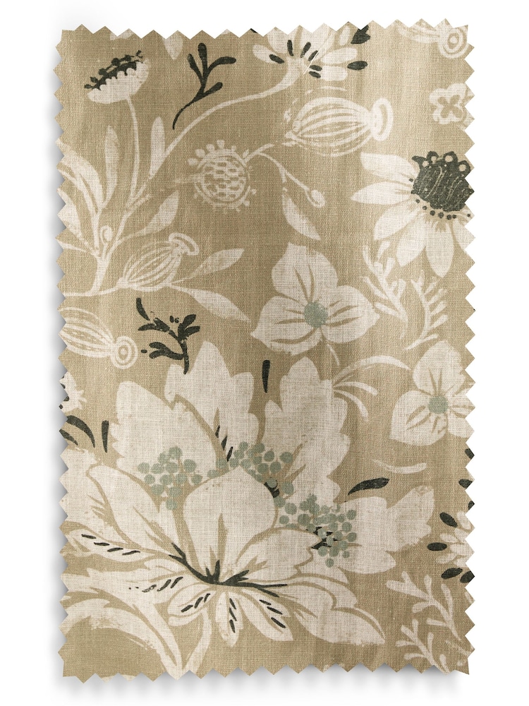 Cortinas forradas com ilhós com estampa floral em xilogravura - Imagem 5 de 5