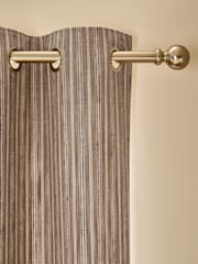 Dark Natural/Grey Woven Stripe Eyelet Lined Curtains - Image 1 of 5