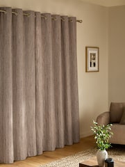 Dark Natural/Grey Woven Stripe Eyelet Lined Curtains - Image 3 of 5