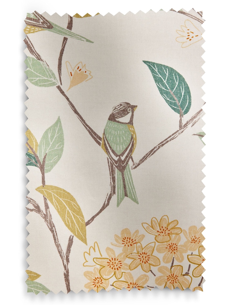 Natural Floral Bird Print Blackout Thermal Eyelet Curtains - Image 8 of 8 Natural Floral Bird Print Blackout Thermal Eyelet Curtains - Image 8 of 8