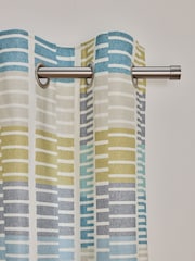 Blue/Yellow Retro Geometric Eyelet Lined Curtains - Image 1 of 5