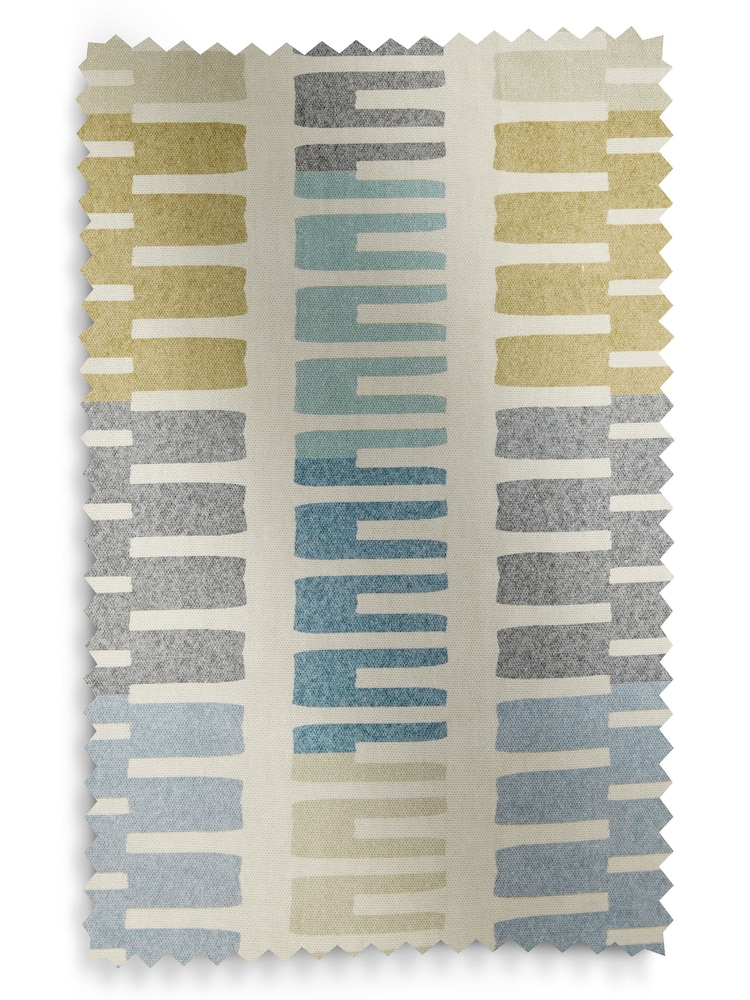 Blue/Yellow Retro Geometric Eyelet Lined Curtains - Image 5 of 5