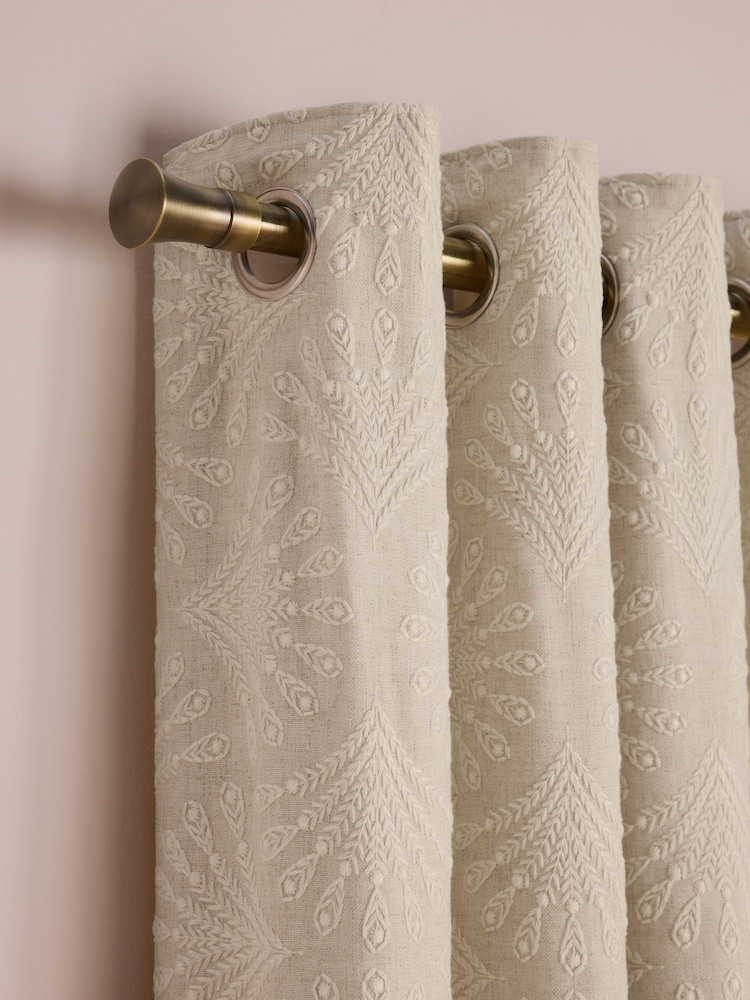 Natural/White Country Luxe Embroidered Linen Blend Eyelet Lined Curtains - Image 1 of 5 Natural/White Country Luxe Embroidered Linen Blend Eyelet Lined Curtains - Image 1 of 5