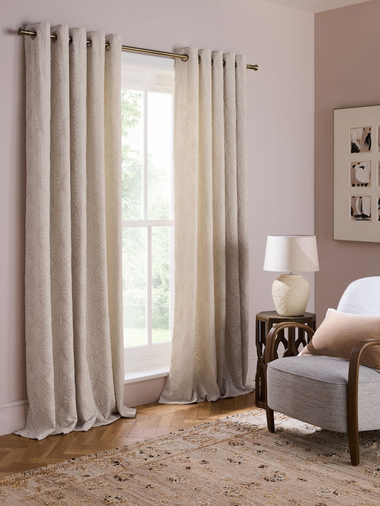 Natural/White Country Luxe Embroidered Linen Blend Eyelet Lined Curtains - Image 2 of 5 Natural/White Country Luxe Embroidered Linen Blend Eyelet Lined Curtains - Image 2 of 5