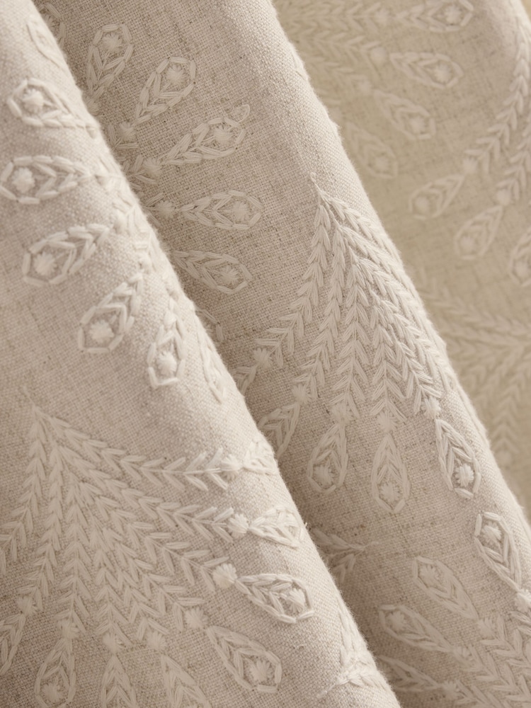 Natural/White Country Luxe Embroidered Linen Blend Eyelet Lined Curtains - Image 5 of 5 Natural/White Country Luxe Embroidered Linen Blend Eyelet Lined Curtains - Image 5 of 5