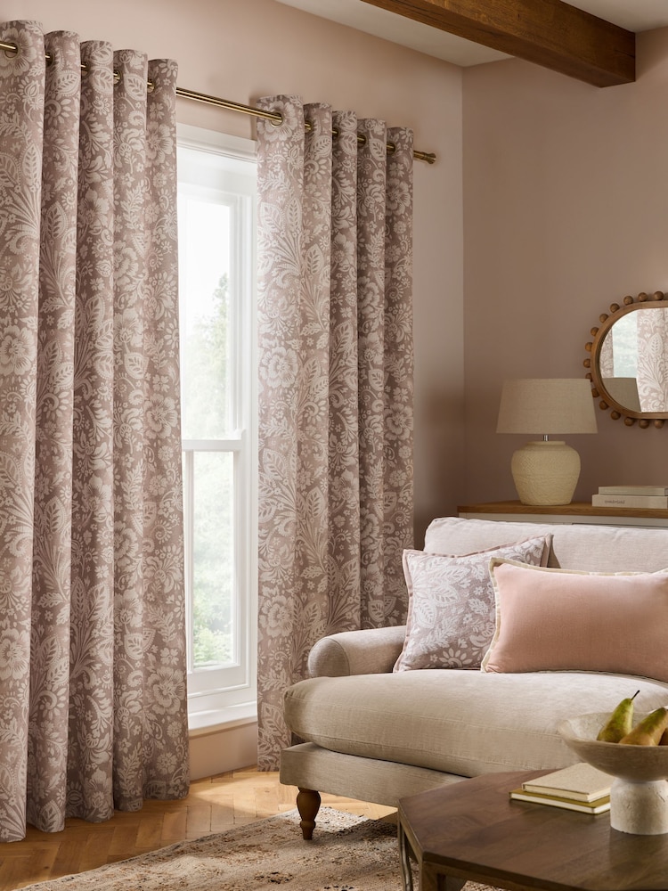 Country Luxe Floral Print Woodblock Eyelet Lined Curtains - Bild 2 von 5