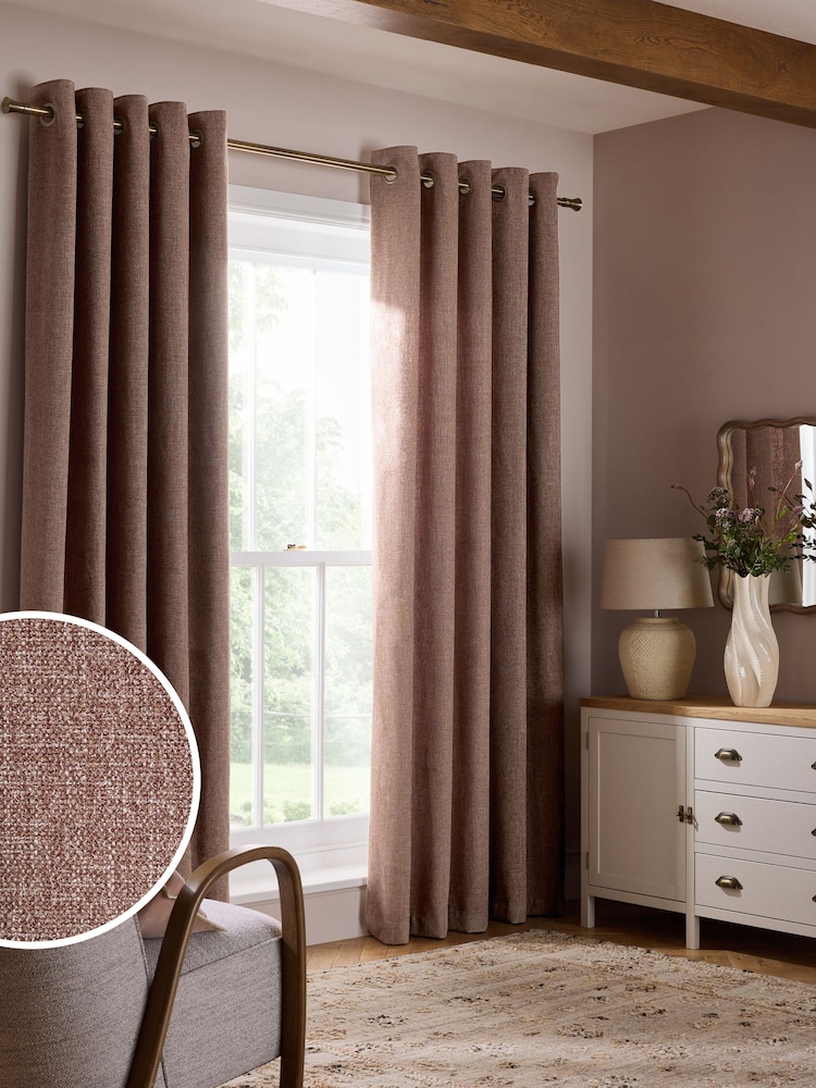 Mink Brown Premium Chenille Heavyweight Eyelet Lined Curtains - Image 1 of 6 Mink Brown Premium Chenille Heavyweight Eyelet Lined Curtains - Image 1 of 6