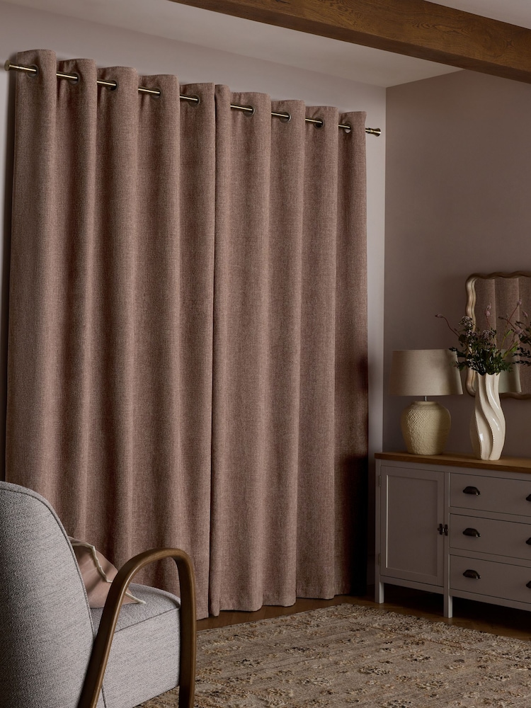Mink Brown Premium Chenille Heavyweight Eyelet Lined Curtains - Image 2 of 6 Mink Brown Premium Chenille Heavyweight Eyelet Lined Curtains - Image 2 of 6