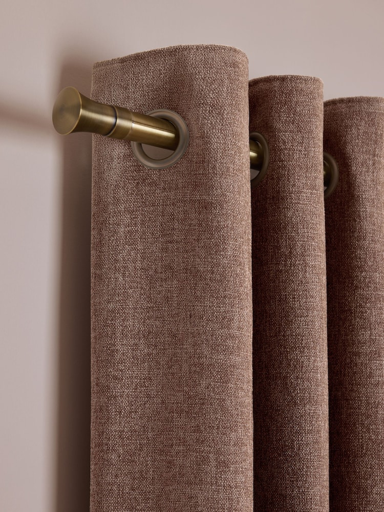 Mink Brown Premium Chenille Heavyweight Eyelet Lined Curtains - Image 4 of 6
