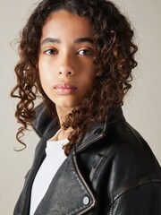 Reiss Black Beau 13-14 yrs Relaxed Leather Biker Jacket - Image 3 of 5