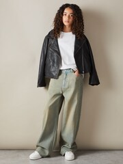 Reiss Black Beau 13-14 yrs Relaxed Leather Biker Jacket - Image 4 of 5