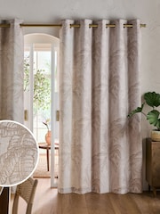 Natural Leaf Jacquard Print Eyelet Lined Curtains - Image 2 of 4