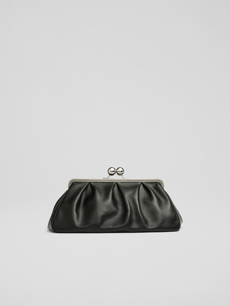 LK Bennett Large Lana Snaplock Clutch Black Bag - Image 1 of 3