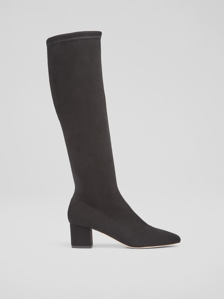 LK Bennett Eldon Block Heel Stretch Knee Black Boots - Image 1 of 4