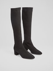 LK Bennett Eldon Block Heel Stretch Knee Black Boots - Image 2 of 4