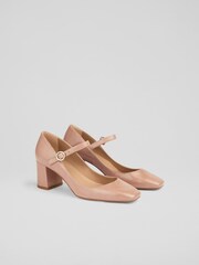 LK Bennett Mary Jane Pink Winter Carnation Block Heels - Image 2 of 4
