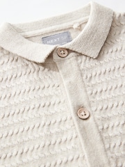 Stone Short Sleeves Textured Button Through 100% Cotton Jumpers - Image 3 of 4