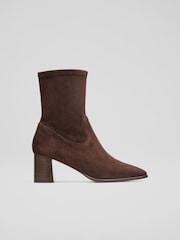 LK Bennett Harp Espresso Block Heel Stretch Ankle Brown Boots - Image 1 of 4
