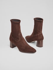 LK Bennett Harp Espresso Block Heel Stretch Ankle Brown Boots - Image 3 of 4