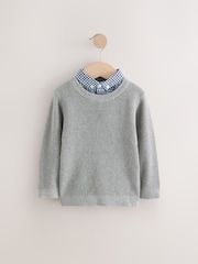 Grey Twist Mock Layer 100% Cotton Jumpers - Image 1 of 4