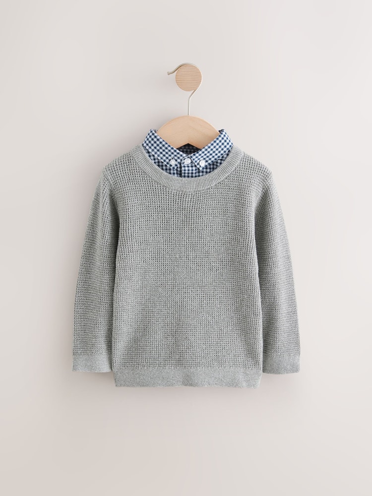 Grey Twist Mock Layer 100% Cotton Jumpers - Image 1 of 4