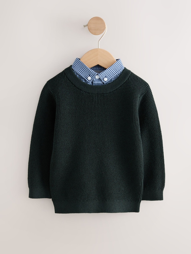 Green Mock Layer 100% Cotton Jumper - Image 1 of 1