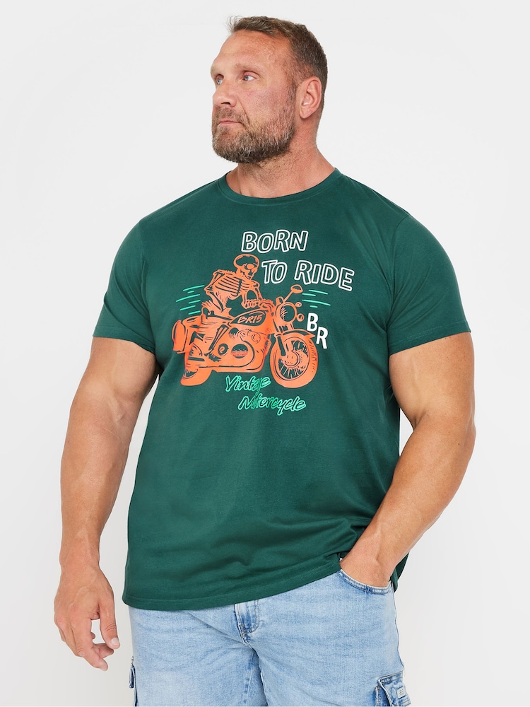 BadRhino Big & Tall Green Born To Ride 100% Cotton T-Shirt - Image 1 of 3