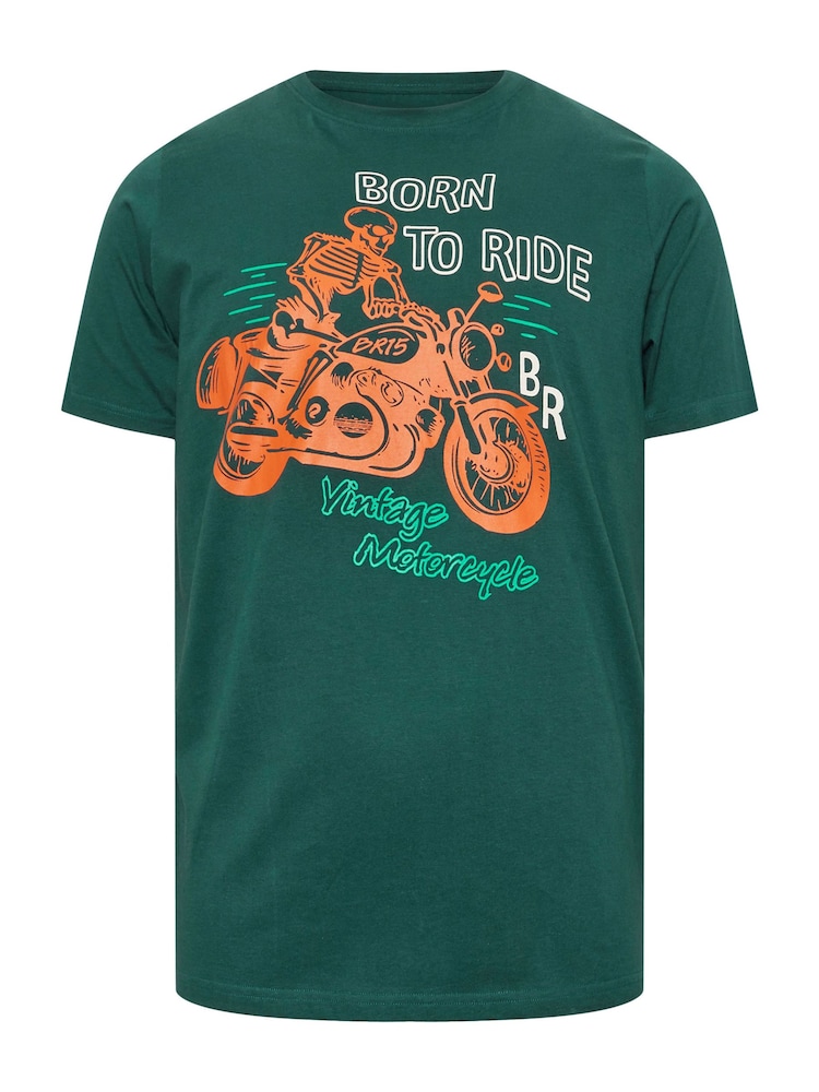 BadRhino Big & Tall Green Born To Ride 100% Cotton T-Shirt - Image 2 of 3