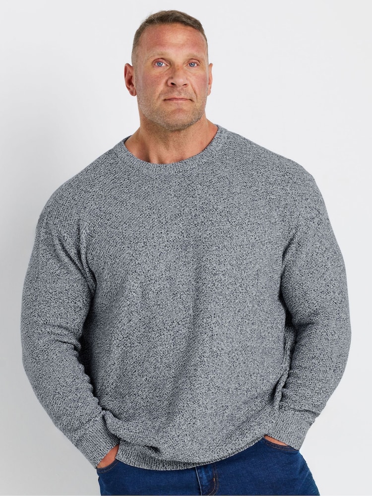 BadRhino Big & Tall Blue 100% Cotton Twist Knit Crew Neck Jumper - Image 1 of 3