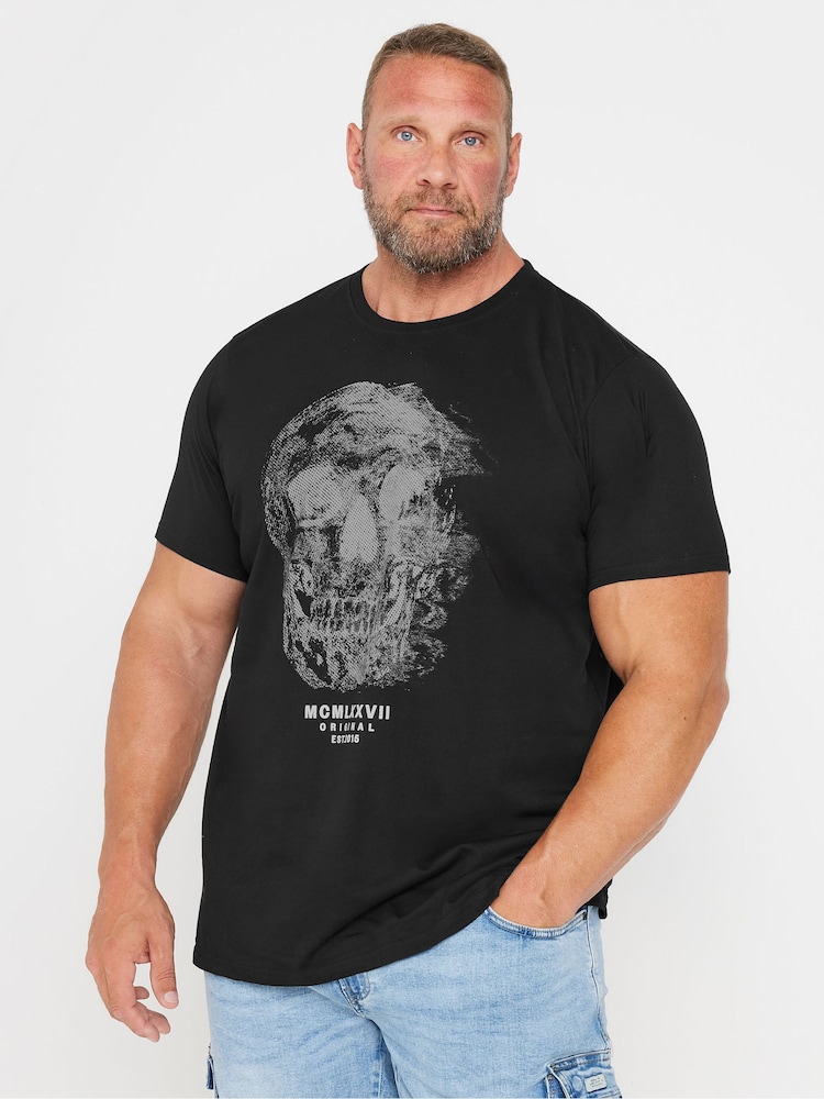 BadRhino Big & Tall Black 100% Cotton Fading Skull T-Shirt - Image 1 of 3
