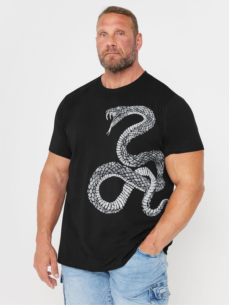 BadRhino Big & Tall Black 100% Cotton Big Snake Effect T-Shirt - Image 1 of 3