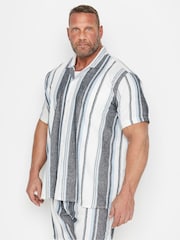 BadRhino Big & Tall Blue Striped Short Sleeve Linen Shirt - Image 1 of 4