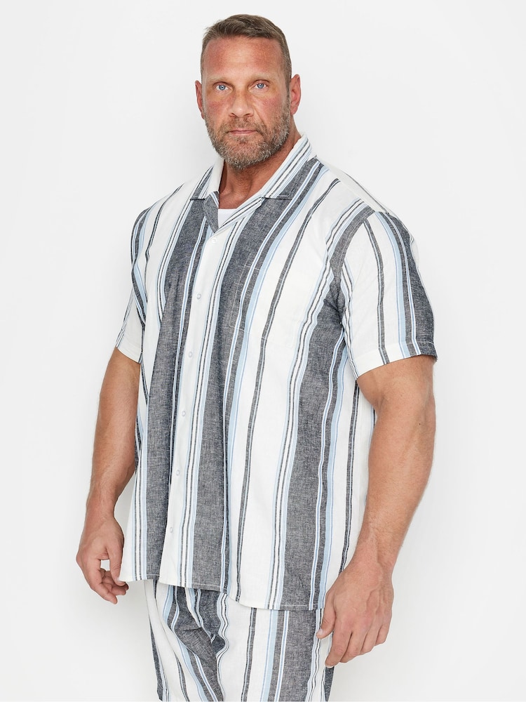 BadRhino Big & Tall Blue Striped Short Sleeve Linen Shirt - Image 1 of 4