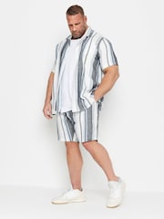 BadRhino Big & Tall Blue Striped Short Sleeve Linen Shirt - Image 2 of 4
