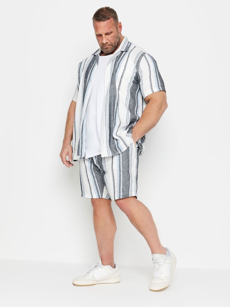BadRhino Big & Tall Blue Striped Short Sleeve Linen Shirt - Image 2 of 4