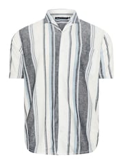 BadRhino Big & Tall Blue Striped Short Sleeve Linen Shirt - Image 3 of 4