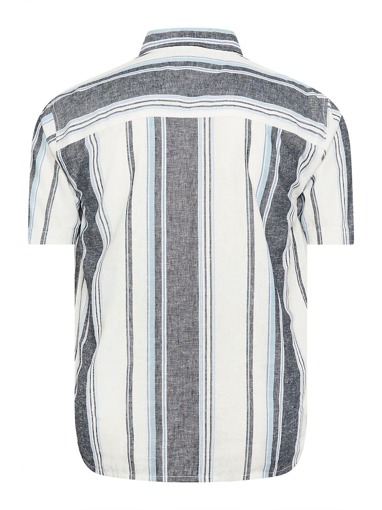 BadRhino Big & Tall Blue Striped Short Sleeve Linen Shirt - Image 4 of 4