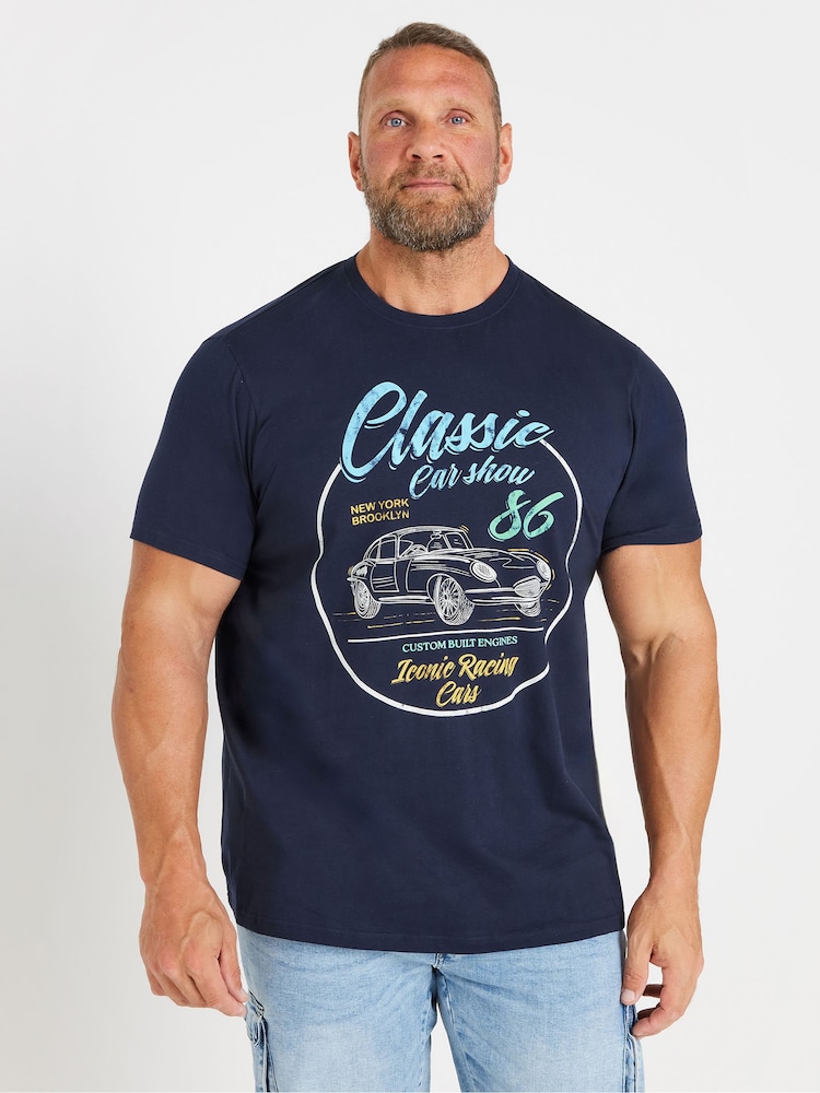 BadRhino Big & Tall Blue 100% Cotton Classic Car T-Shirt - Image 1 of 3