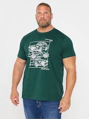 BadRhino Big & Tall Green 100% Cotton Vintage Motors T-Shirt - Image 2 of 4