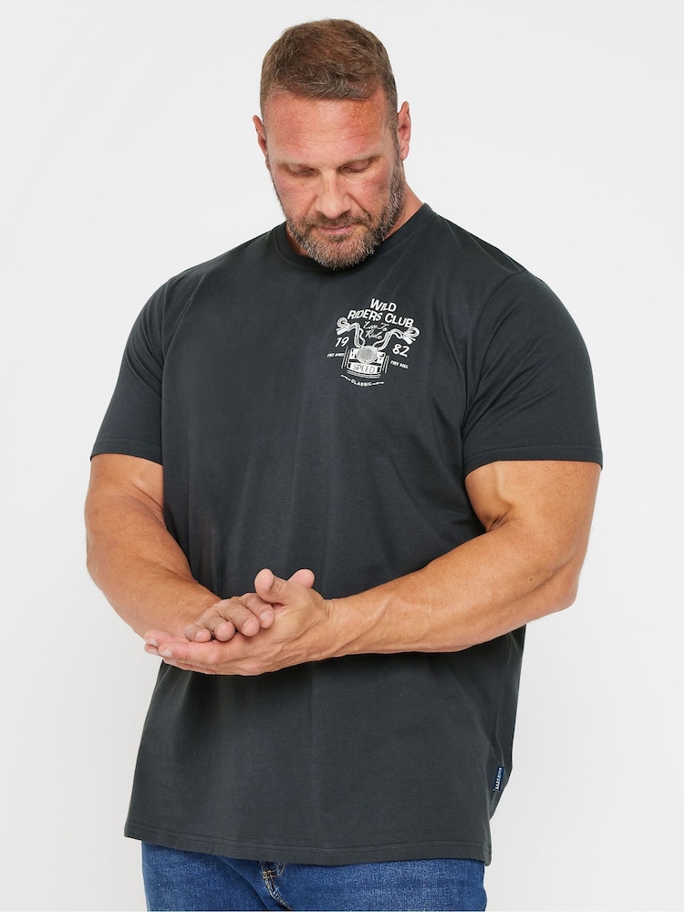 BadRhino Big & Tall Grey Wild Riders Club 100% Cotton T-Shirt - Image 1 of 4